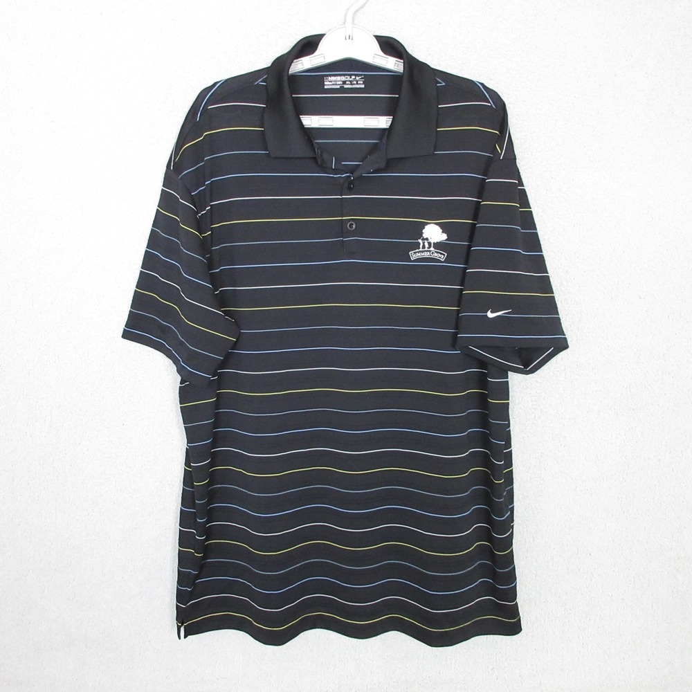 Nike Golf Polo Shirt Mens XXL Black Striped NikeFit Dry Summer Grove Logo